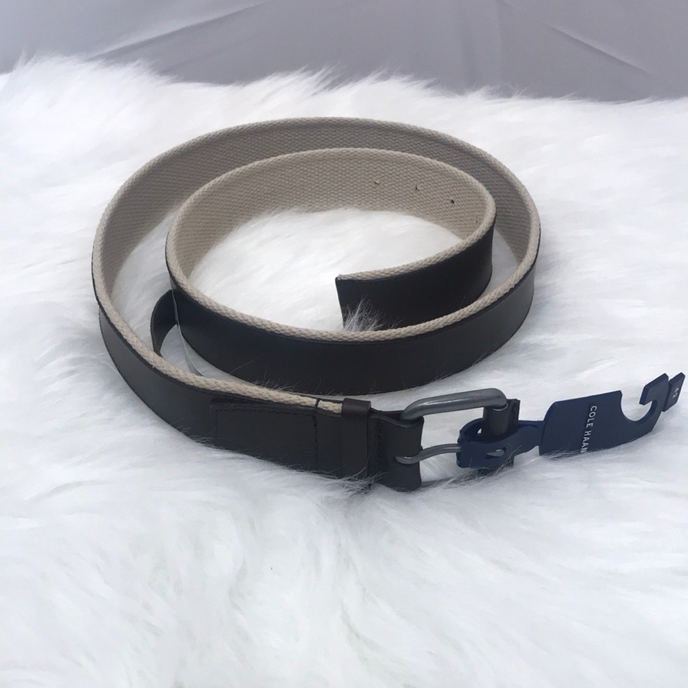 Cole Haan brown leather/webbing belt NWT
